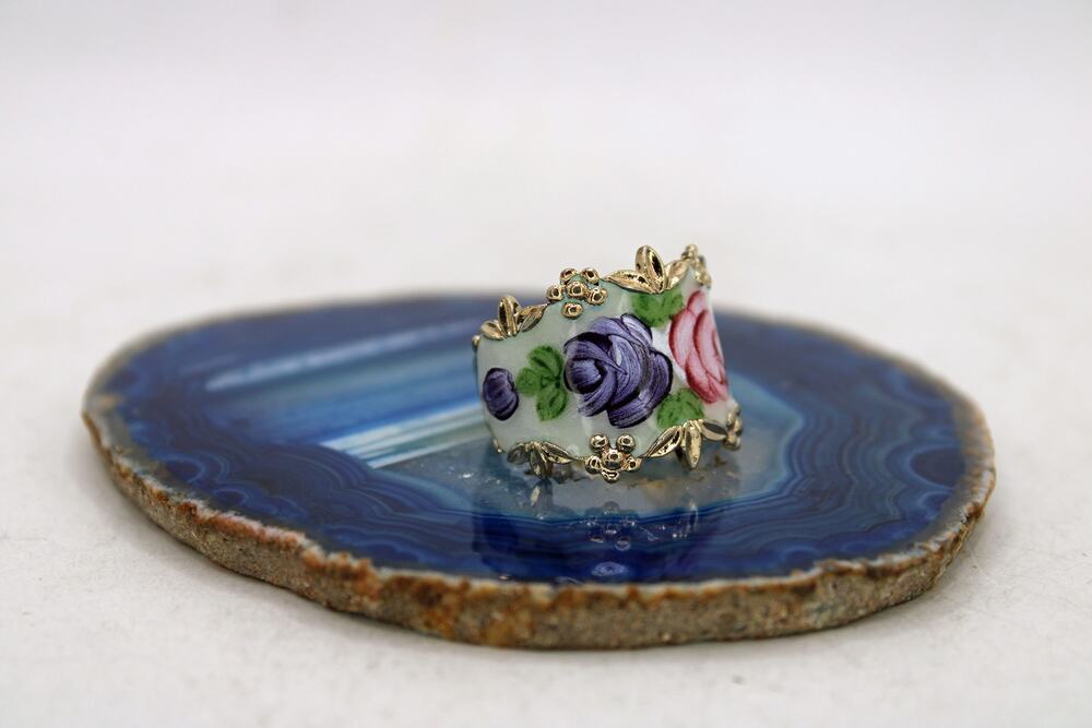 Joseph Esposito Sterling Silver Floral Enamel Ring